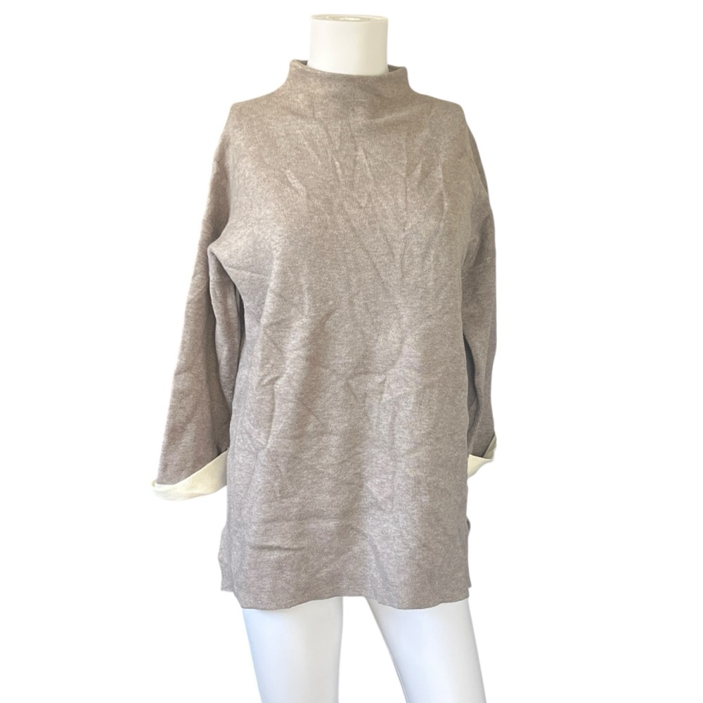Tahari Beige Knit Mock Neck Sweater Pullover Womens Neutral Career Size Medium M